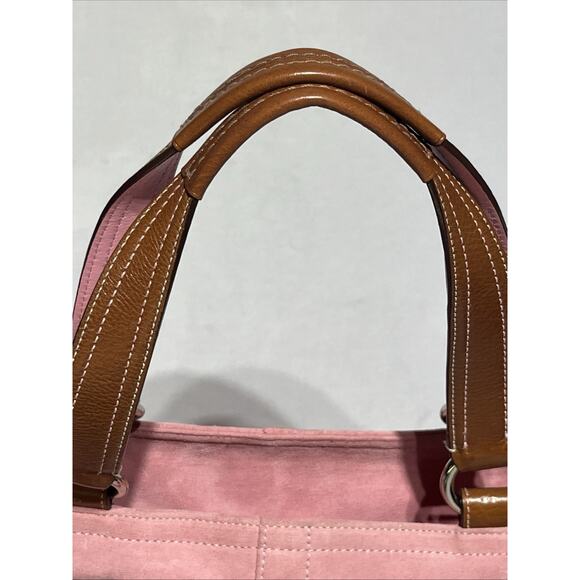 VTG Coach Suede Soho Double Buckle Flap Shoulder Bag Pink Tote Large Satchel Y2K - Picture 9 of 16